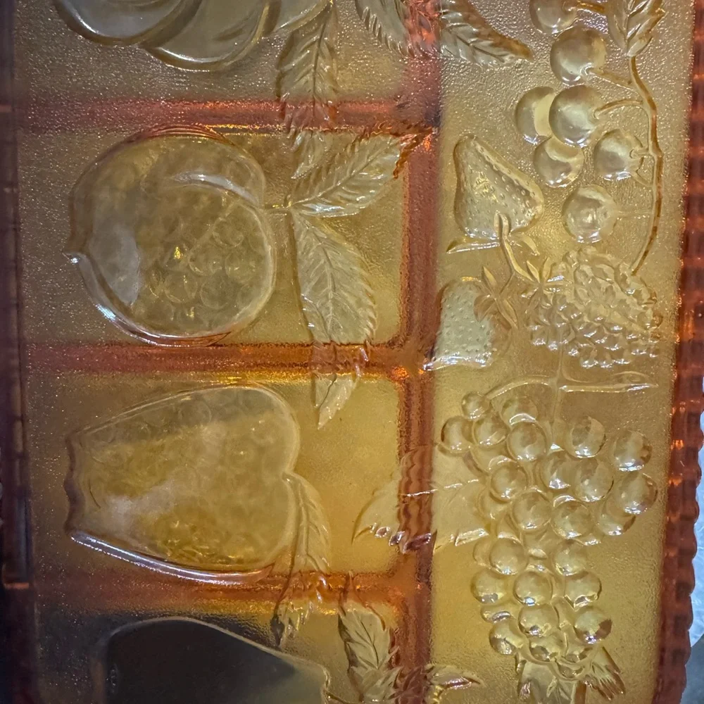 Vintage Amber Glass Divided Serving Tray